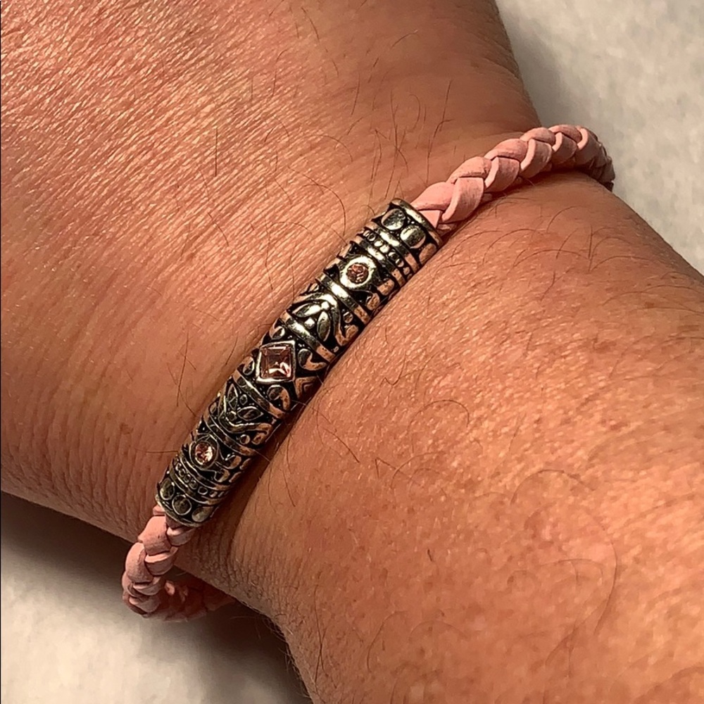 Brighton braid leather/crystal silver embellished